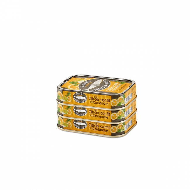 Sardines cuisinées à déguster chaud au citron confit et coriandre