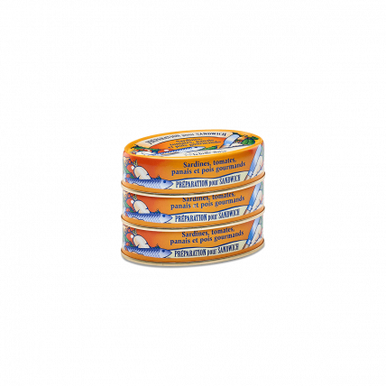 Préparation pour sandwich sardines, tomates, panais et pois gourmands