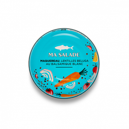 Salade van Makreel, Wortelen en beluga Linzen