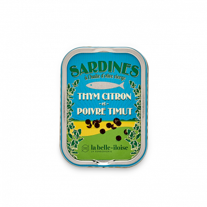 Sardines à l'huile d'olive, thym citron et poivre Timut
